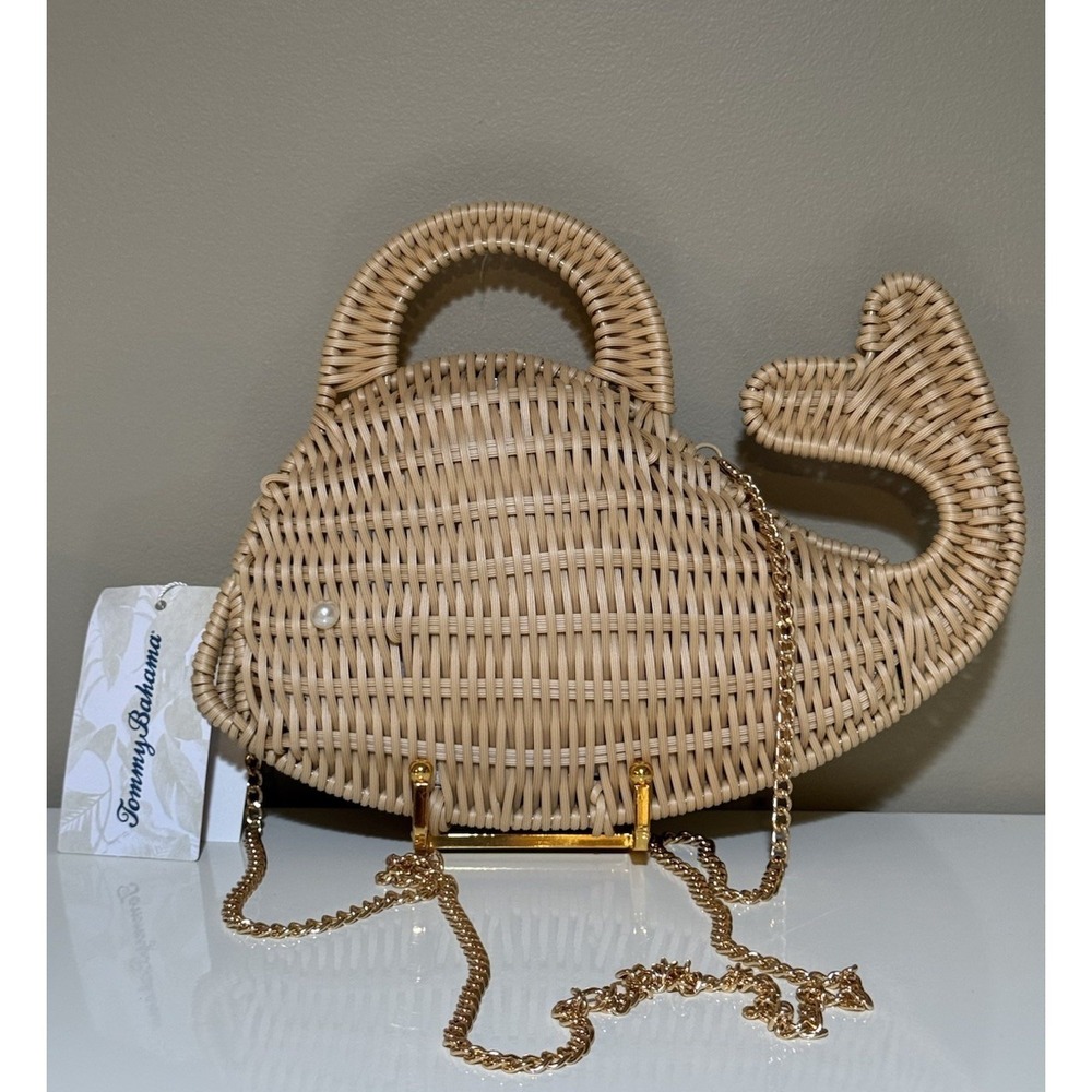 Tommy Bahama Wicker Woven Whale Purse w/ Crossbody Strap NWT